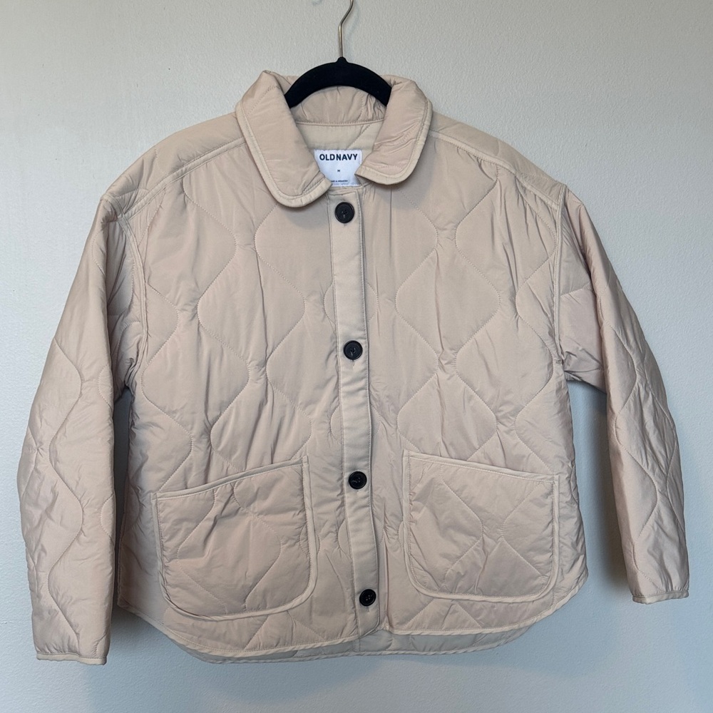Old Navy Cream Quilted Button-Front Puffer Jacket